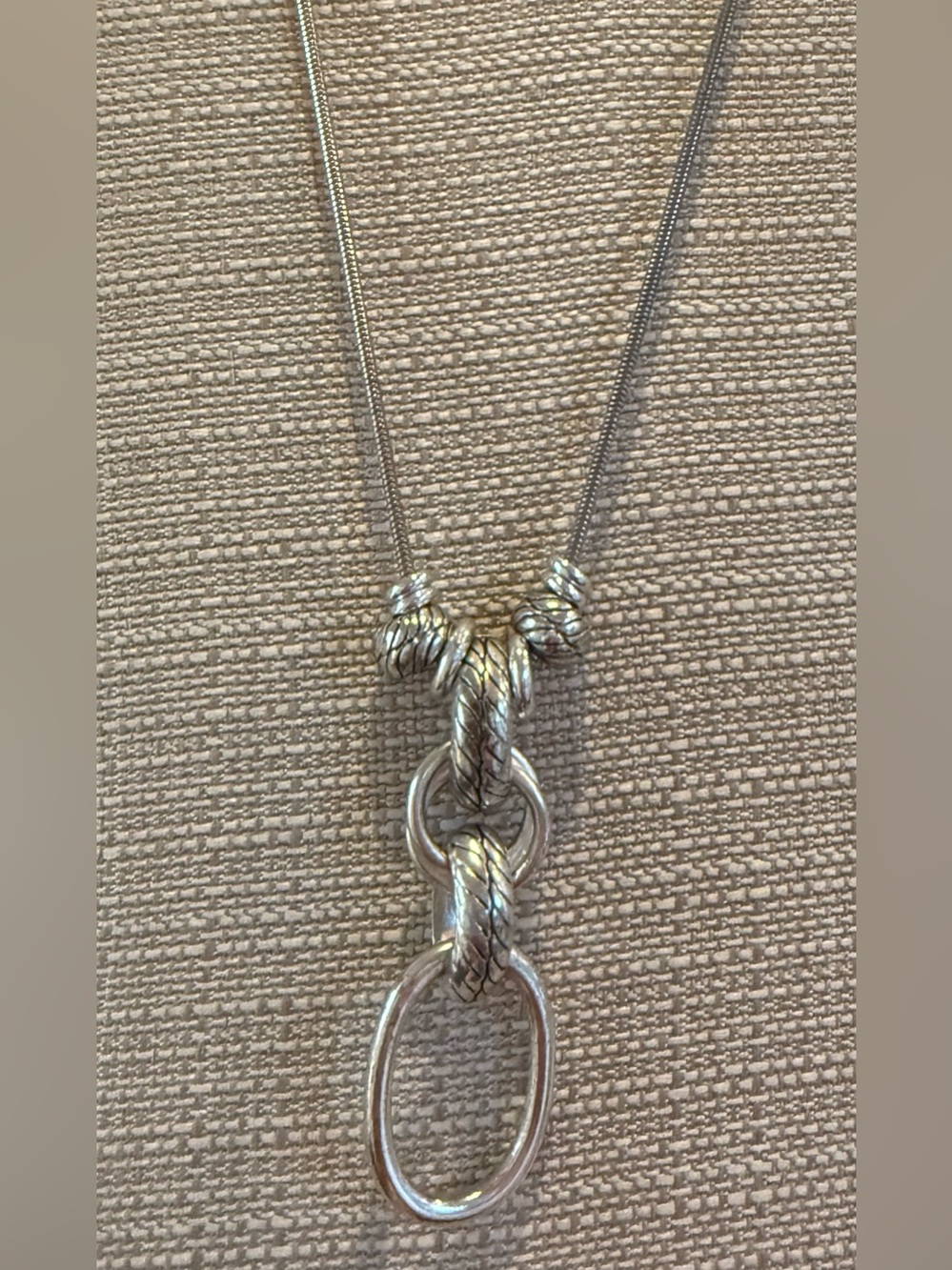 Chico’s Silver-Tone Snake Chain Textured Ring Charm Pendant Necklace